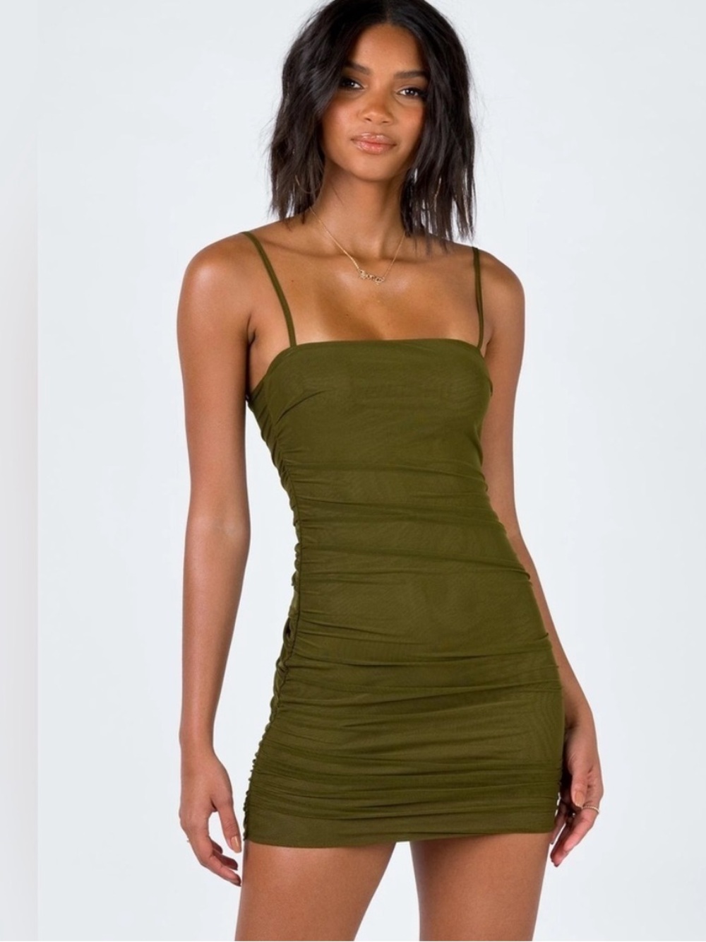 Princess Polly Olive Shivani Ruched Bodycon Mini Dress - Picture 2 of 10